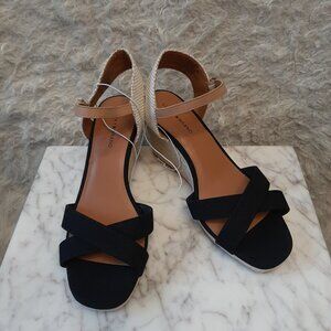 Lucky Brand Black Women Open Toe Sling Back Espadriles Wedges Sandals 9M/40